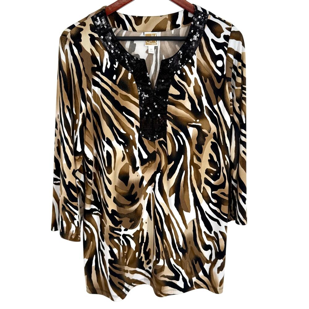 NEW NWOT JM Collection Plus Size 0X Super Stretchy Leopard Blouse Shirt Top